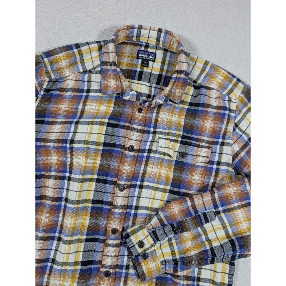 Patagonia Fjord Flannel Organic Cotton Checks Plaid Mens M Outdoor Shirt Yellow